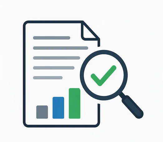 Document with a chart, checked by a magnifying glass